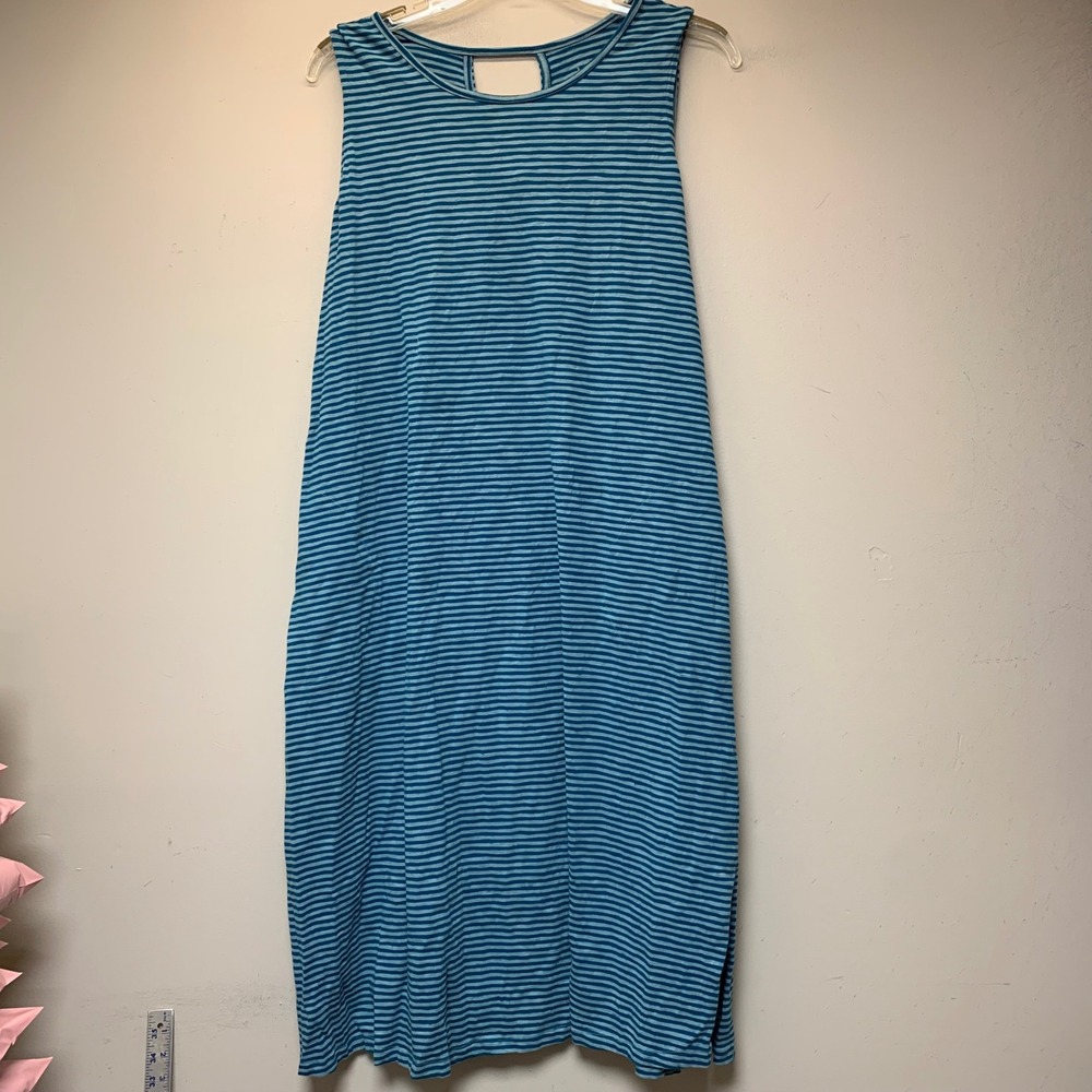Denim & Co Striped T-Shirt Dress Womens 2XP Blue Good Sleeveless Back Cutout